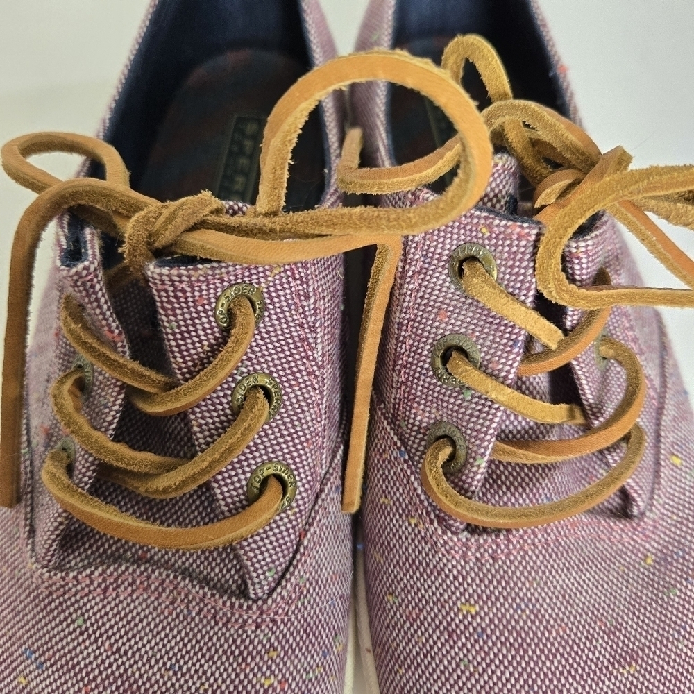 Sperry top sider pink colorful canvas leather strings like new sz 8 - Picture 3 of 6